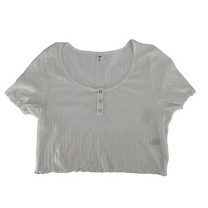 NWT BP. White Short Sleeve Ruffled Hem Crop T-Shirt Size Large Women’s